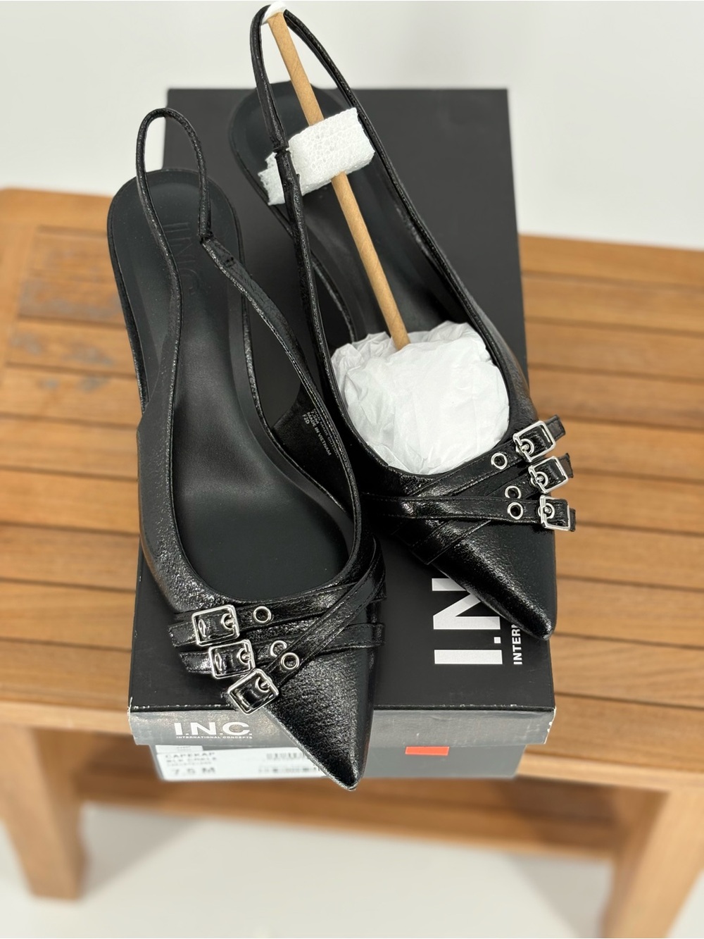 New INC Black Pointed Slingback Flats with Buckle Detail SIZE 7.5M